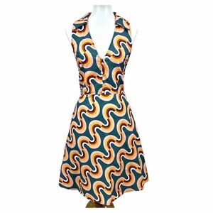 Modcloth Cotton Mod As Well Retro Rainbow Sleeveless Collar Pocket Swing Dress